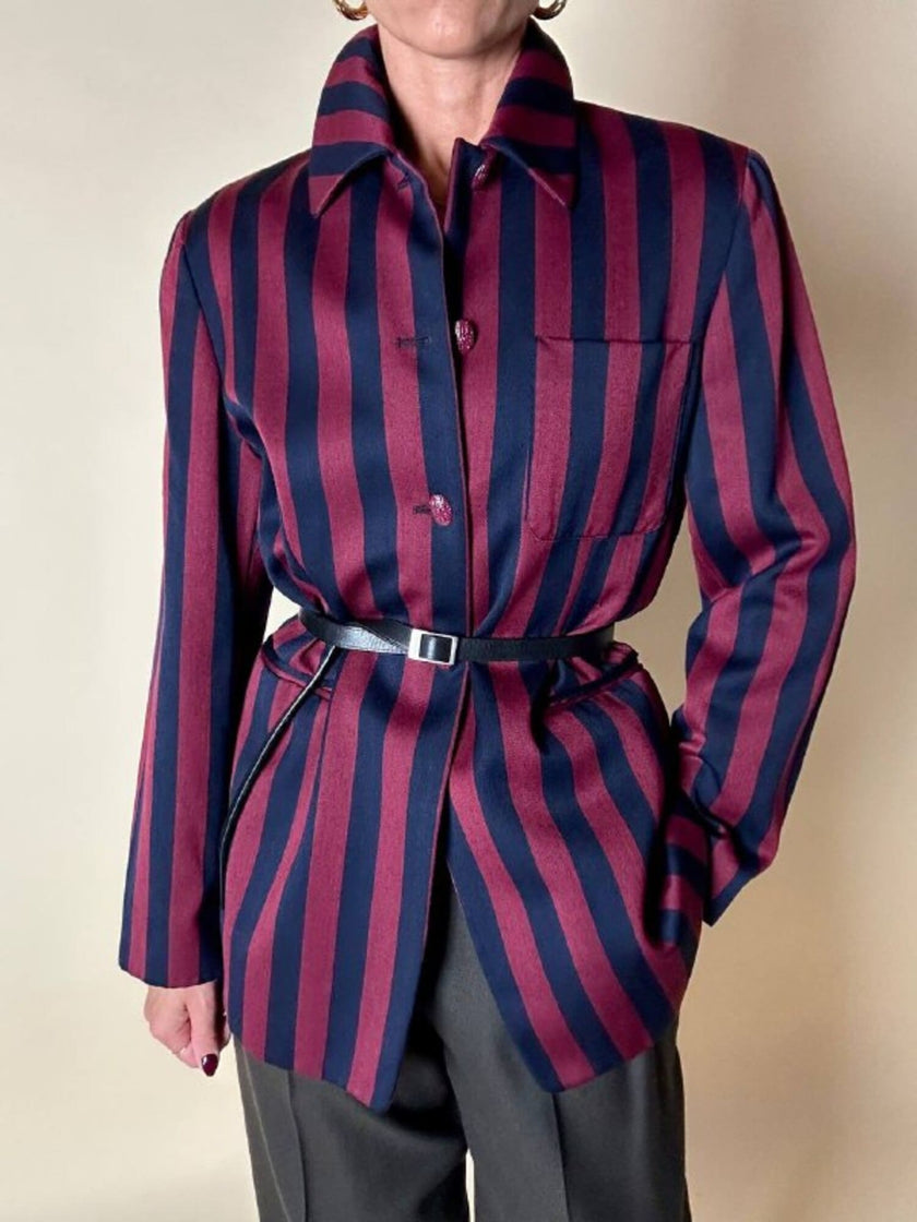 Blazer a righe verticali bordeaux e blu notte con bottoni in metallo laccato Daniel Hechter