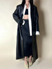 Maxi cappotto vintage in pelle nera Real Leather con fodera matelassé