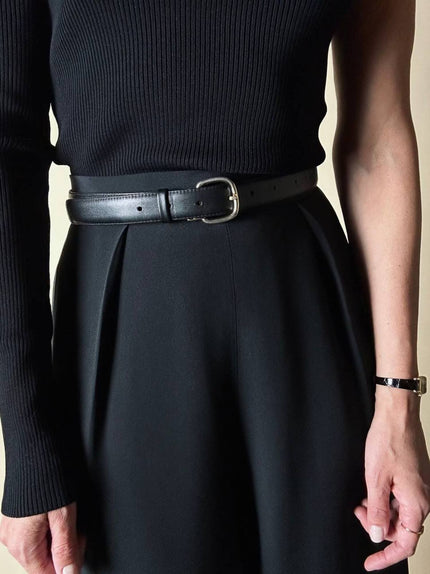 Cintura vintage Yves Saint Laurent in pelle nera con fibbia oro