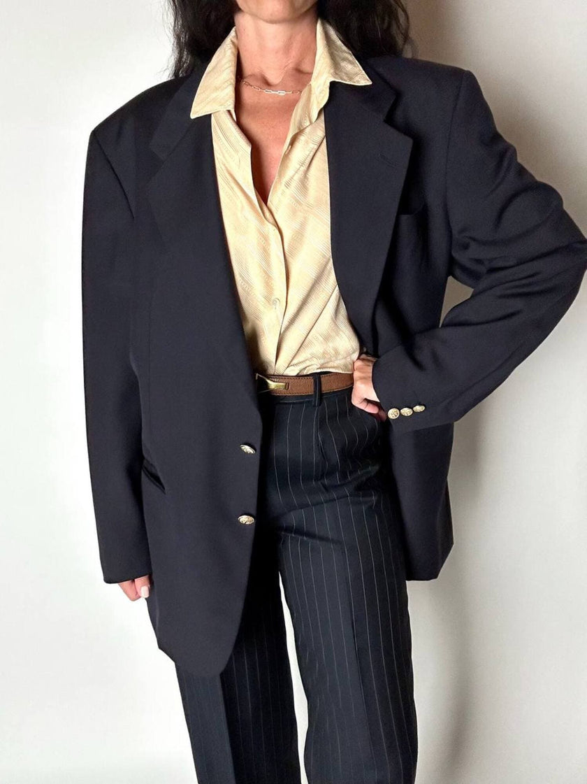 Blazer vintage Enrico Coveri You Young in rasato di lana blu notte con bottoni dorati