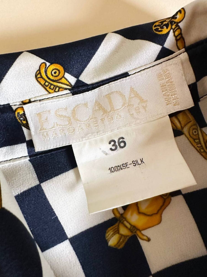 Camicia in raso di seta a scacchi con fiocco al collo “Escada”
