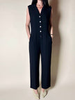 Jumpsuit Sportmax nera con abbottonatura frontale e pantalone con piega