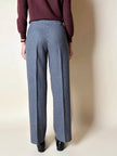 Pantalone a vita alta in lana pied de poule grigio e ottanio Basile