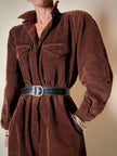 Combinaison vintage Complice en velours côtelé marron avec détails en cuir