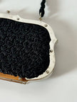 Borsa da sera vintage Art Déco in crochet  nero con montatura in metallo argentato