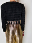 Spencer vintage Louis Féraud in tessuto jacquard nero operato a losanghe e nappine