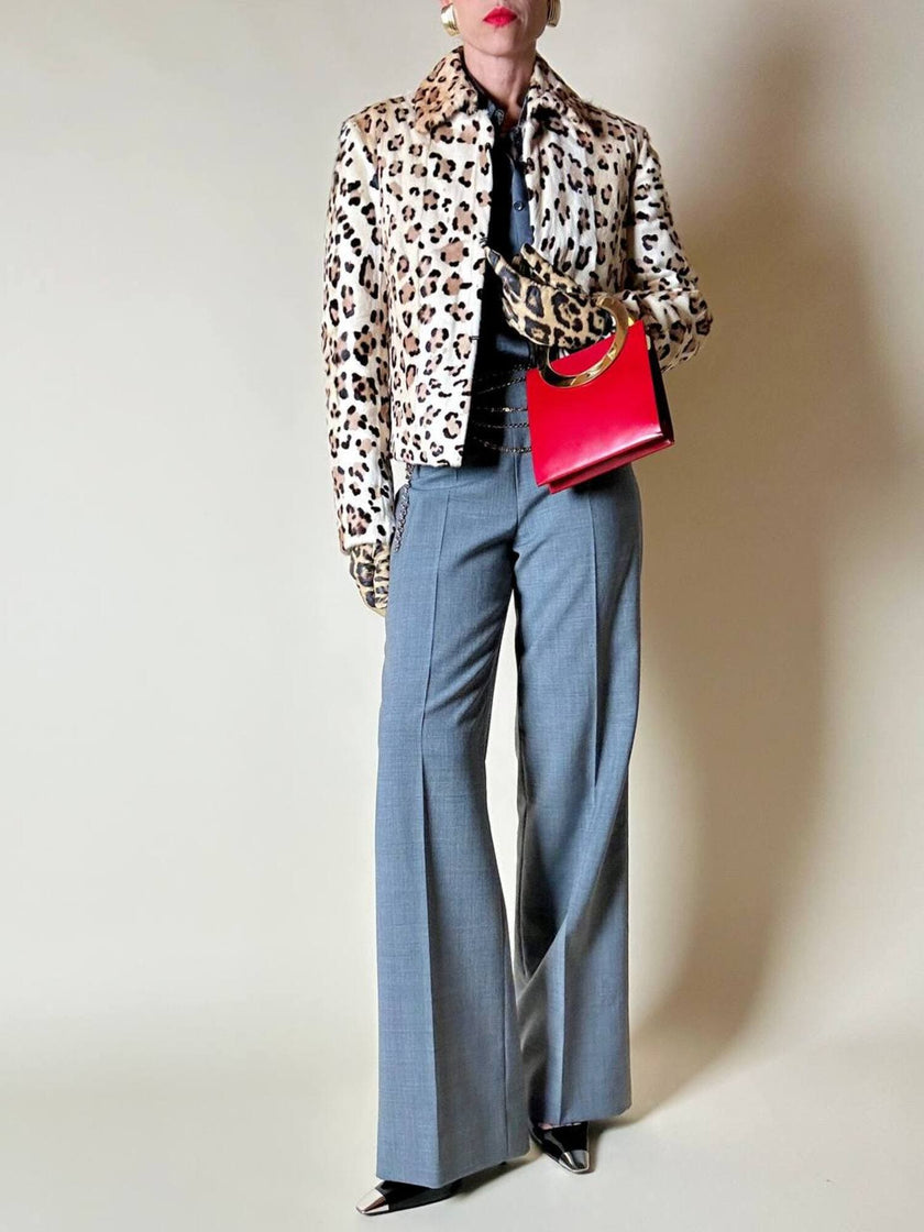 Pantalone a palazzo in rasato di lana grigio “Luisa Spagnoli”