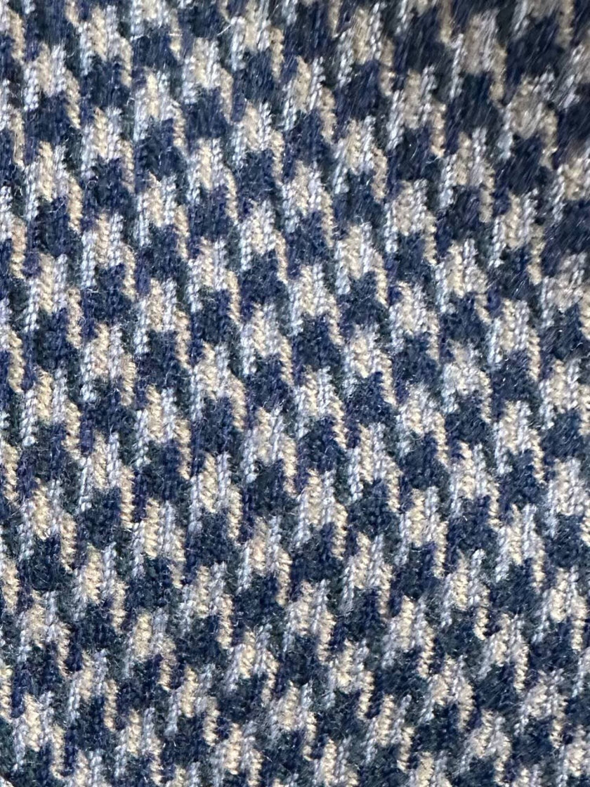 Pantalone a vita alta in lana pied de poule grigio e ottanio Basile