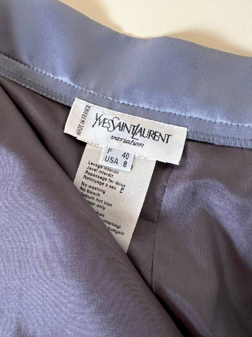 Completo gonna/gilet in raso grigio azzurro “Yves Saint Laurent”
