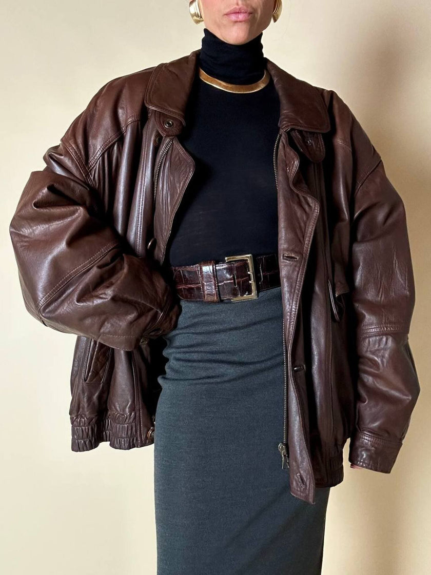 Bomber aviator in pelle color cioccolato “Laps”