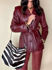 Giacca in pelle bordeaux con cintura in vita Tradition Of Quality Trade Mark Fashion Style