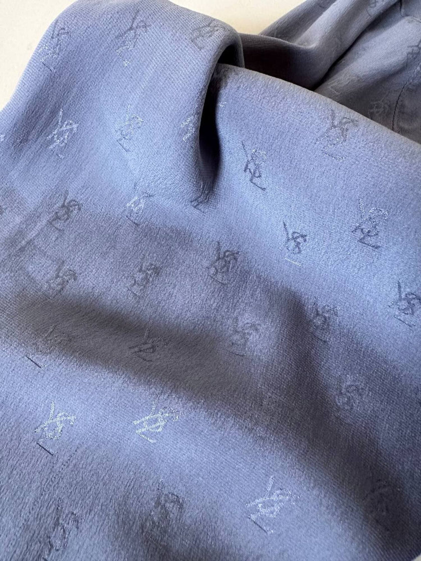 Camicia in seta Jacquard gray con logo YSL allover