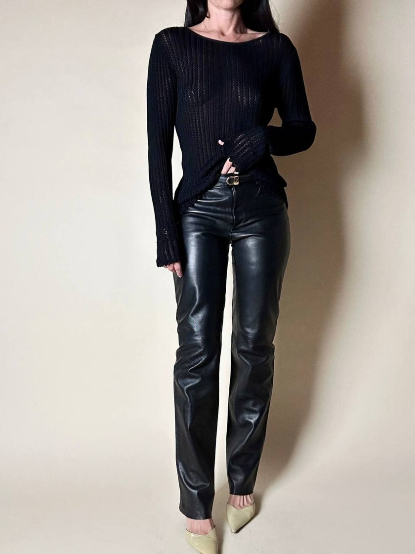Pantalone vintage Gucci modello a sigaretta in pelle nera
