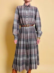 Maxi abito plissé in lana flanellata fantasia check