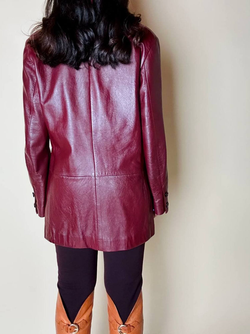 Blazer oversize in pelle bordeaux Max