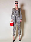 Jumpsuit in raso fantasia micro leopardo