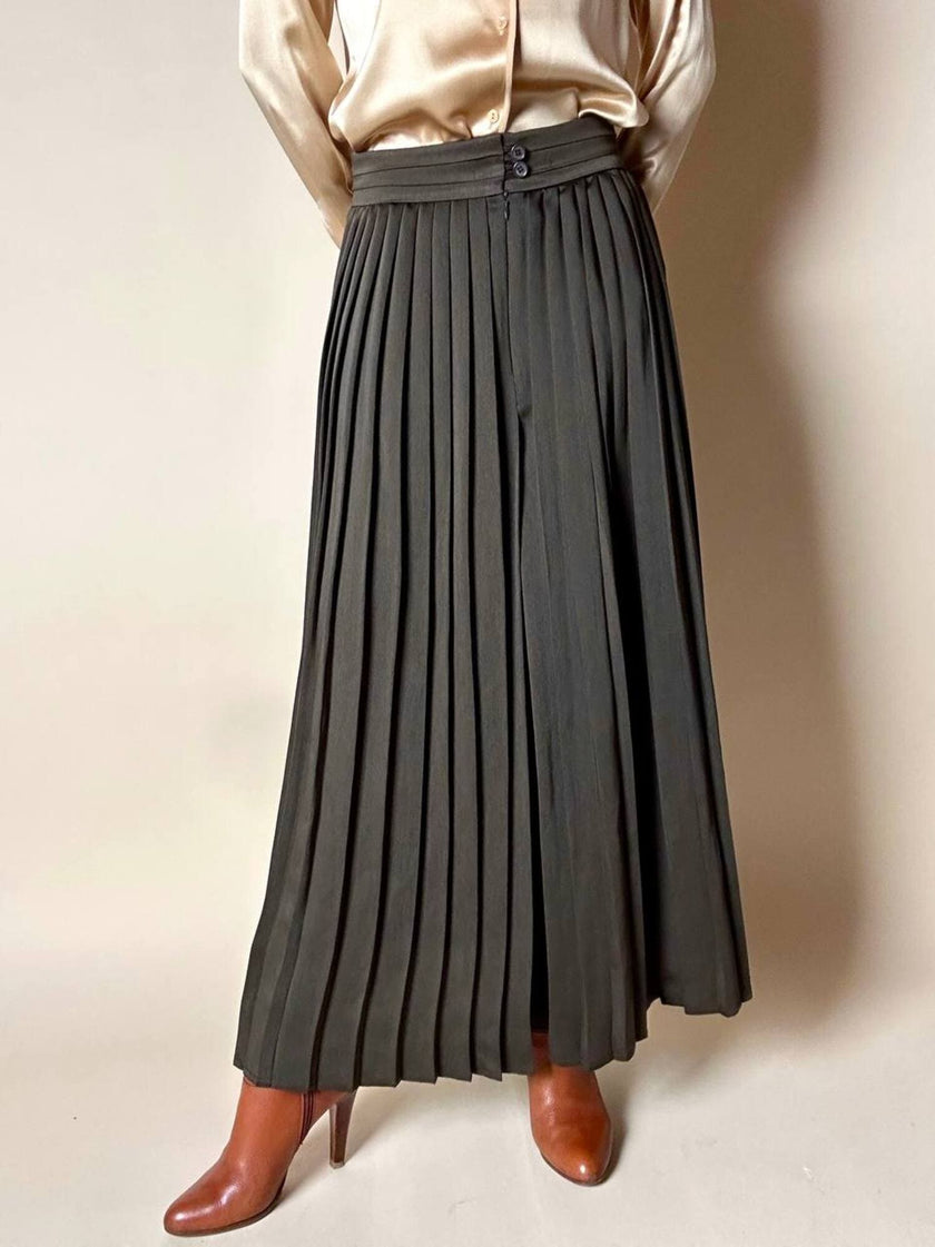 Gonna pantalone plissé Max Mara in satin verde stagno