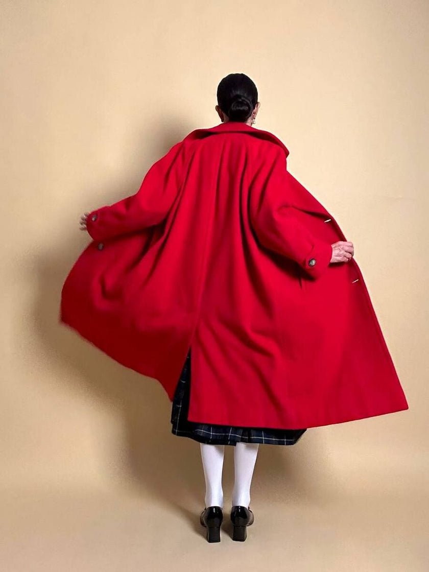 Cappotto in drap di lana rosso vivo