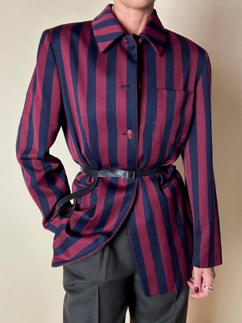 Blazer a righe verticali bordeaux e blu notte con bottoni in metallo laccato Daniel Hechter