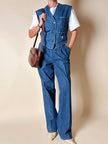 Gilet Valentino Jeans in denim blu slavato con bottoni a chiodo