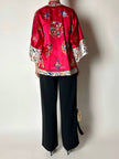 Giacca kimono vintage cinese in raso di seta rossa ricamata a mano