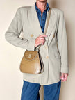Borsa Yves Saint Laurent in tessuto plastificato millerighe color cammello con riporti in pelle argilla