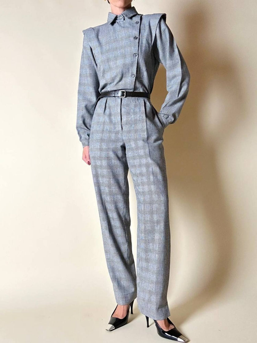 Jumpsuit vintage Sarabang de lana príncipe de Gales con cinturón a juego