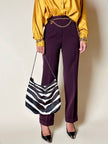 Pantalon tailleur taille haute à coupe cigarette couleur prune