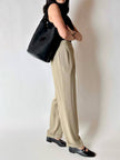 Secchiello vintage Yves Saint Laurent in tessuto nero millerighe con riporti in pelle