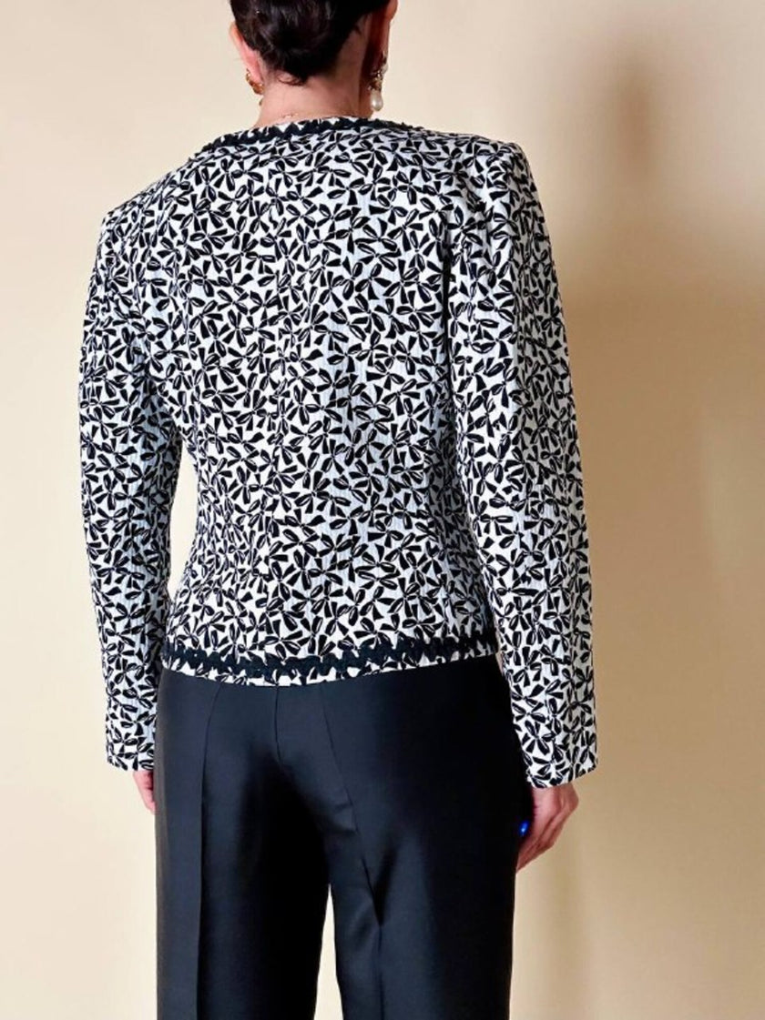 Giacca in cotone piquet bianco con fantasia a fiocchi neri “Yves Saint Laurent”