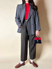 Blazer doppiopetto Yves Saint Laurent in panno di lana mélange grigio antracite