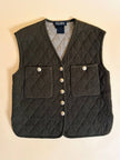 Gilet in lana matelassé verde militare con bottoni dorati 