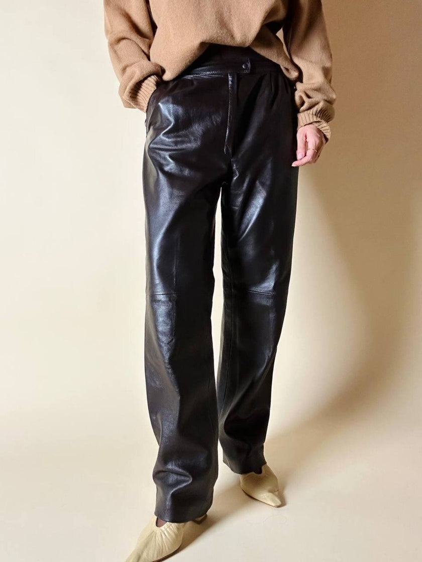 Pantalone vintage in pelle testa di moro