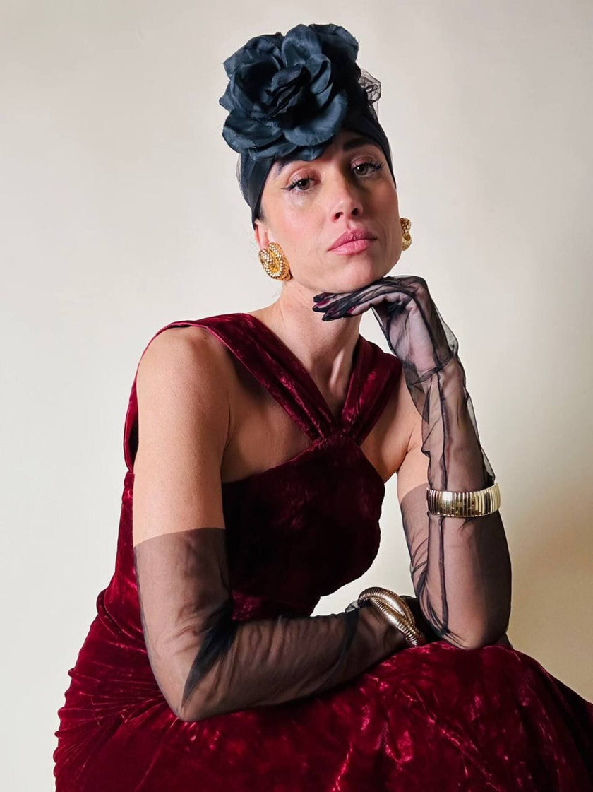 Abito lungo in velluto bordeaux “Evening Chic by Nancy Bracoloni”