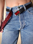 Cintura vintage Yves Saint Laurent double face blu navy e bordeaux con fibbia smaltata con logo YSL