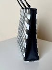 Vintage mother-of-pearl and horn handbag with checkered pattern and matching clutch
