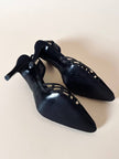 Slingback con dettaglio a rete in tessuto nero opaco e pitone “Beltrami”