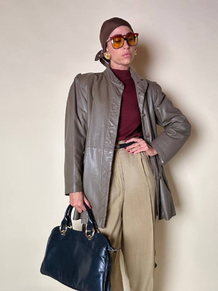 Borsa a mano in pelle blu notte