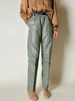 Pantalone a vita alta in pelle color argilla