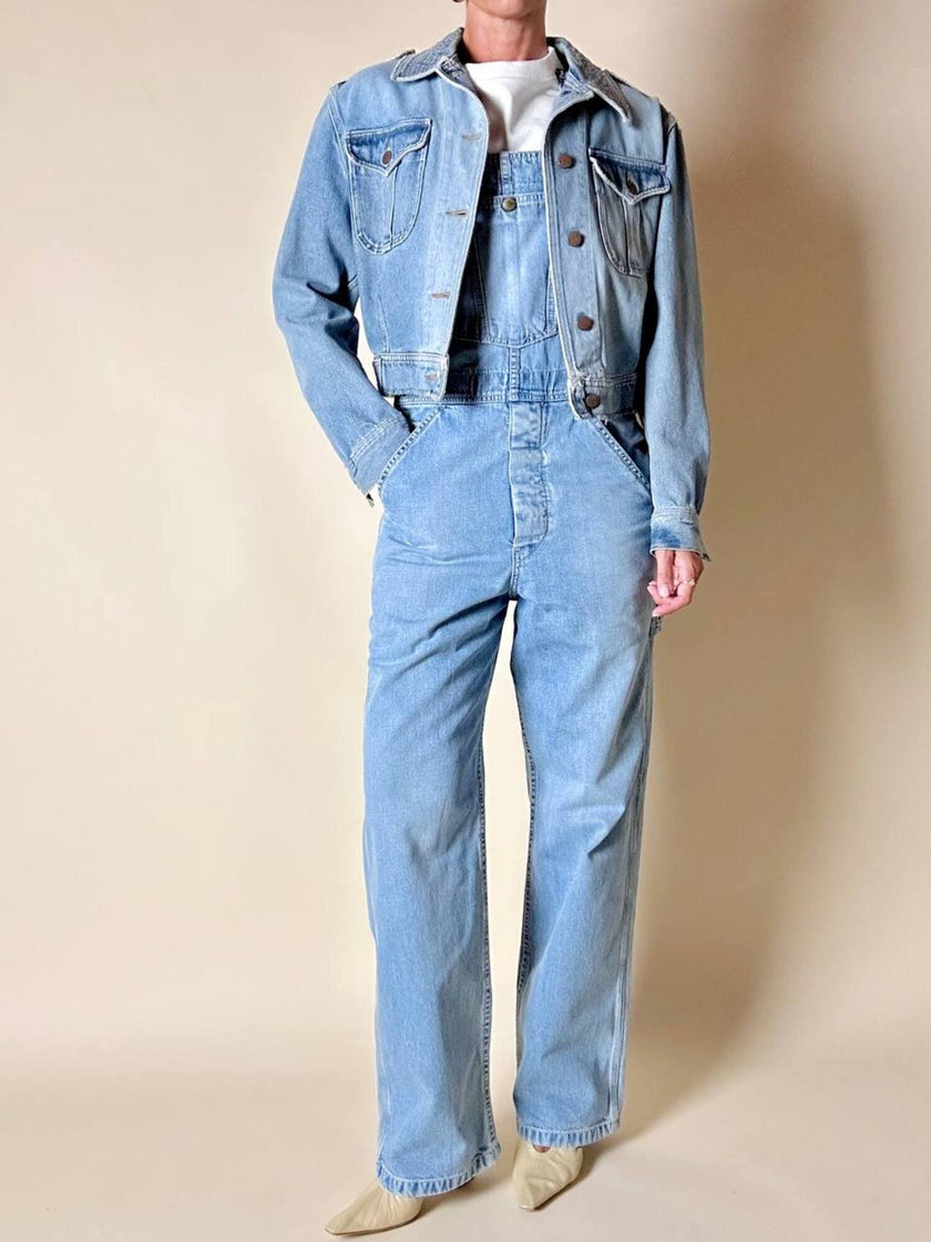 Salopette vintage Levi Strauss orange tab in denim chiaro slavato