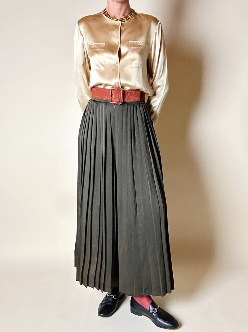 Gonna pantalone plissé Max Mara in satin verde stagno