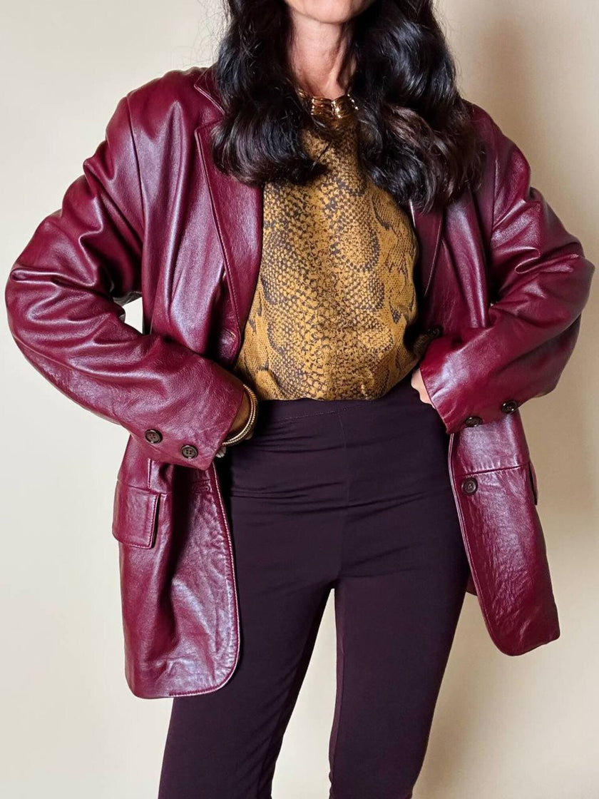 Blazer oversize in pelle bordeaux Max