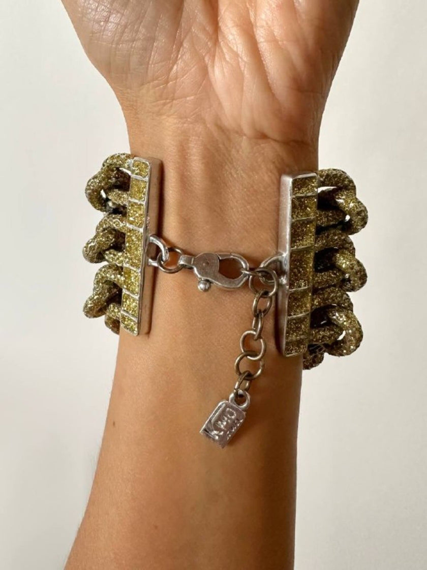 Bracciale KMO Paris multichain in metallo argento whips e glitter oro