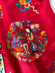 Giacca kimono vintage cinese in raso di seta rossa ricamata a mano