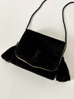 Pochette Beauté vintage Yves Saint Laurent in camoscio nero con nappine e specchio