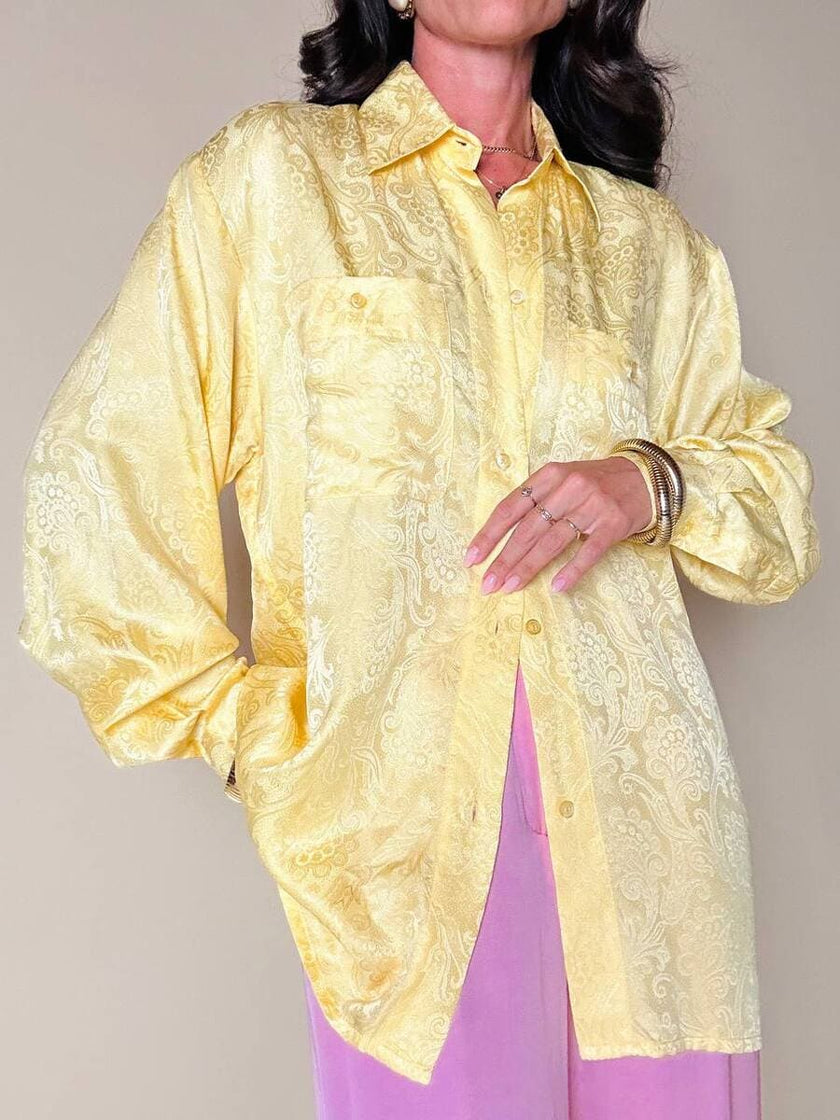 Camicia oversize in seta Jacquard giallo pastello “È Seta”