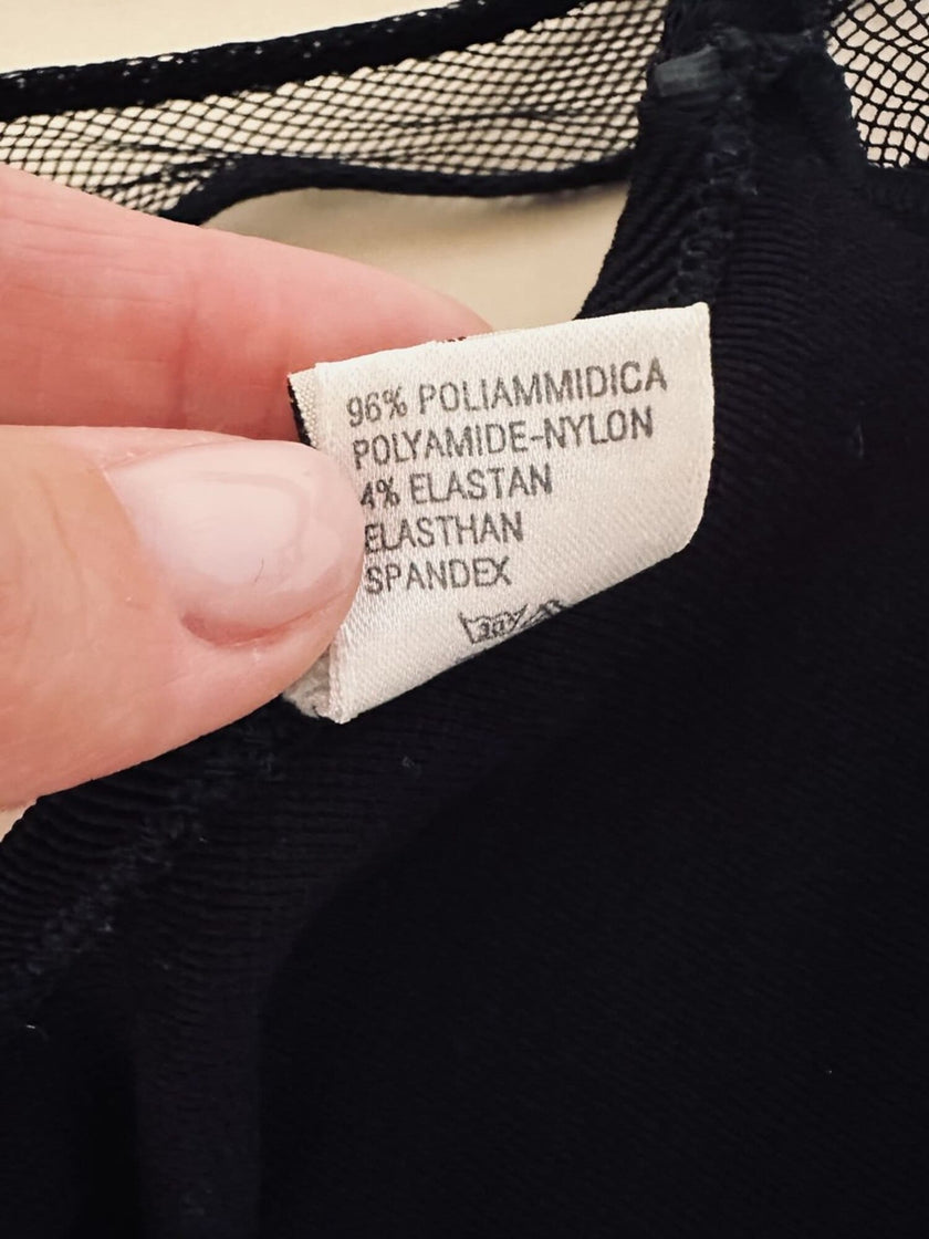 Costume intero in tessuto nero a costine con inserto in tulle “Emporio Armani”