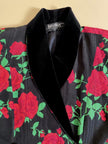 Blazer doppiopetto in tessuto moiré fantasia rose rosse