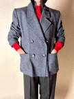 Blazer doppiopetto Yves Saint Laurent in panno di lana mélange grigio antracite