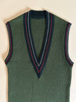 Gilet in lana verde prato con scollo a V e profili a contrasto verde bosco